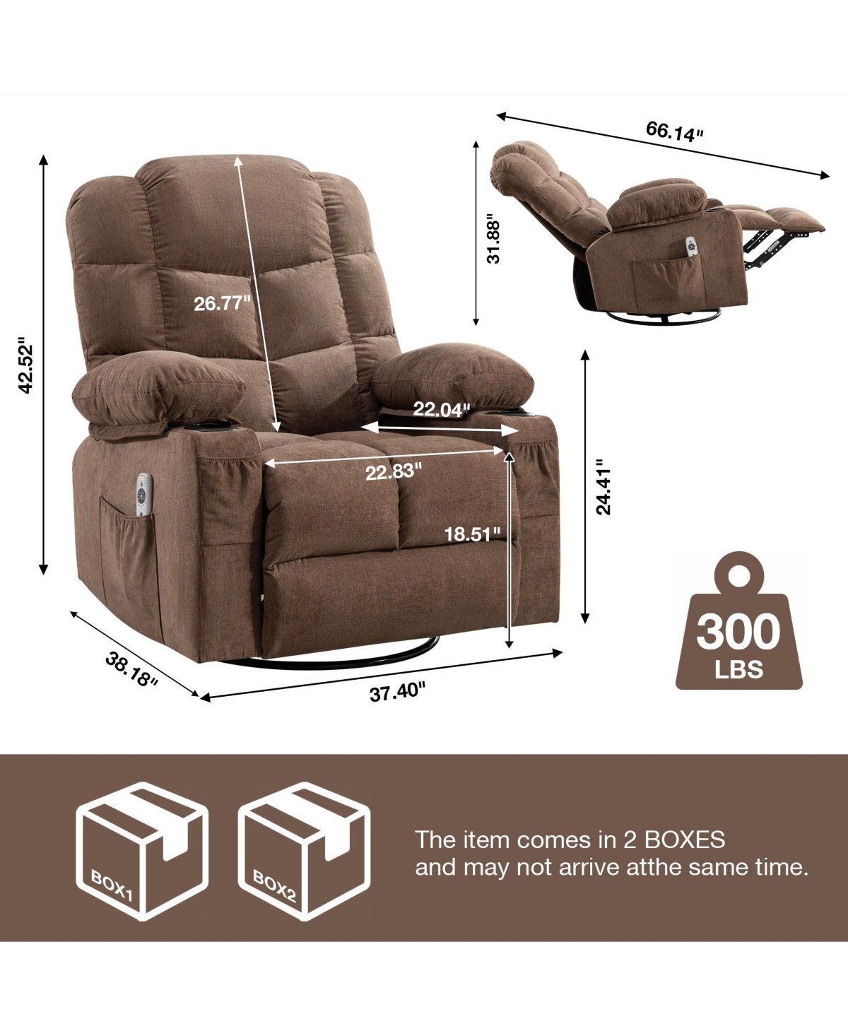 Boyel Living Massage Rocker Recliner Chair Rocking Chairs for Adults with 2 Cup Holders and Usb Charge