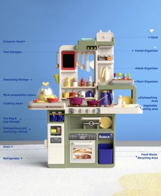 88-Piece Kids Play Kitchen Set with Lights Sounds and Running Water Pretend Cooking Toy for Boys and Girls Ages 3+