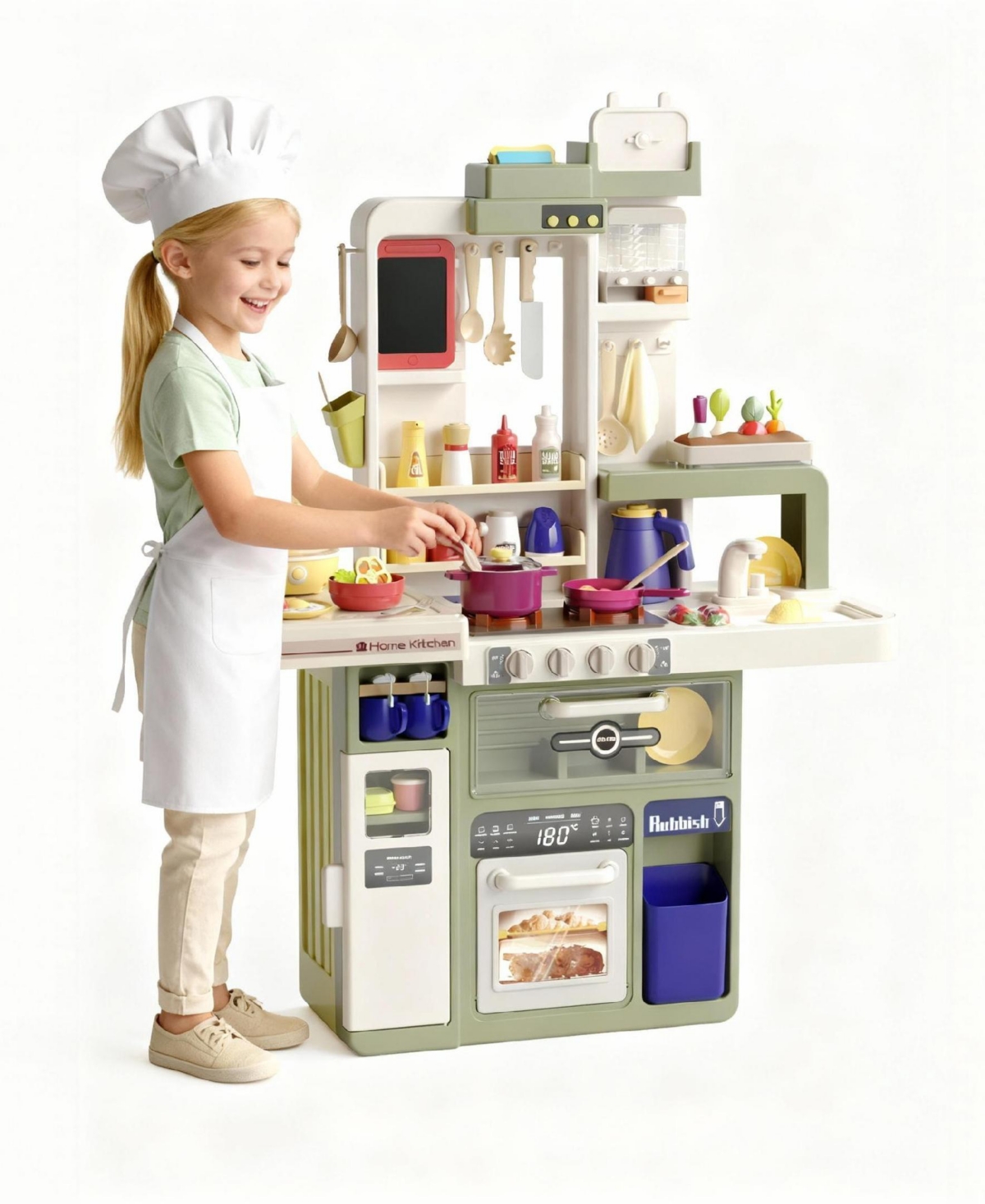 Sugift Kids Kitchen Playset, Interactive Play with Lights and Sounds, For Toddlers 2+ Years Old, Realistic Toy Accessory Set