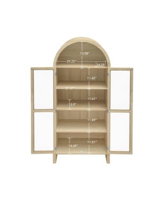70.28" Tall Arched Kitchen Pantry, Modern Farmhouse Wood Kitchen Storage Cabinets ,Arched Storage Display Cabinet ,Natural
