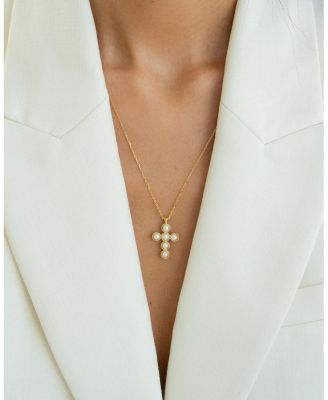 Sterling Silver 18k Gold Plated Victoria Cross Pearl Necklace Holiday Gift Idea