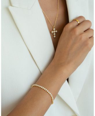 Sterling Silver 18k Gold Plated Victoria Cross Pearl Necklace Holiday Gift Idea