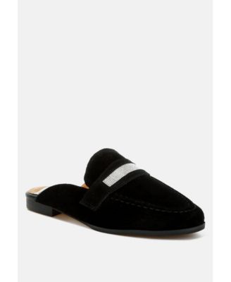 Belorose Rhinestone Strap Suede Mules