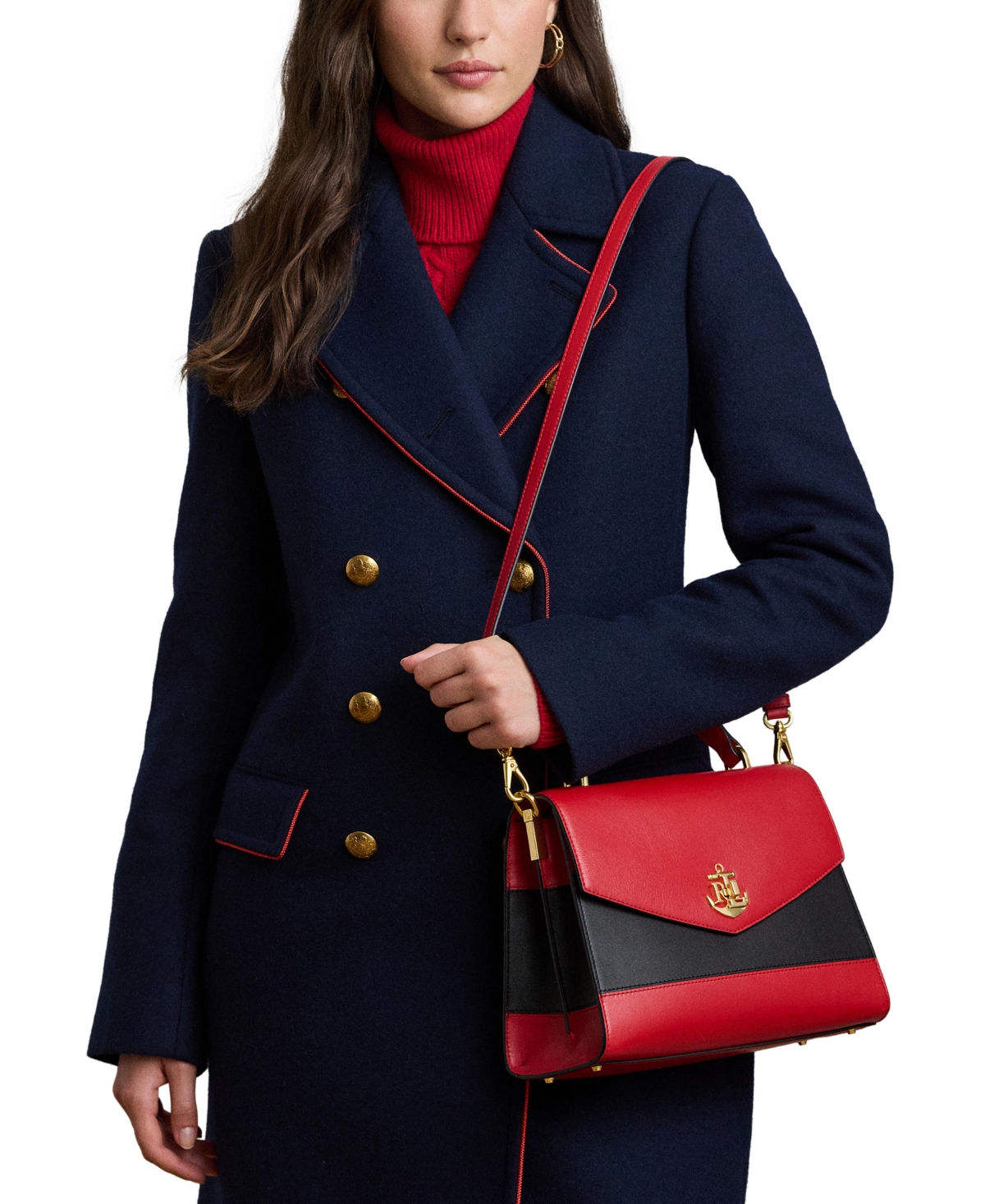 Lauren Ralph Lauren Two-Tone Leather Farrah Satchel -Festive Red