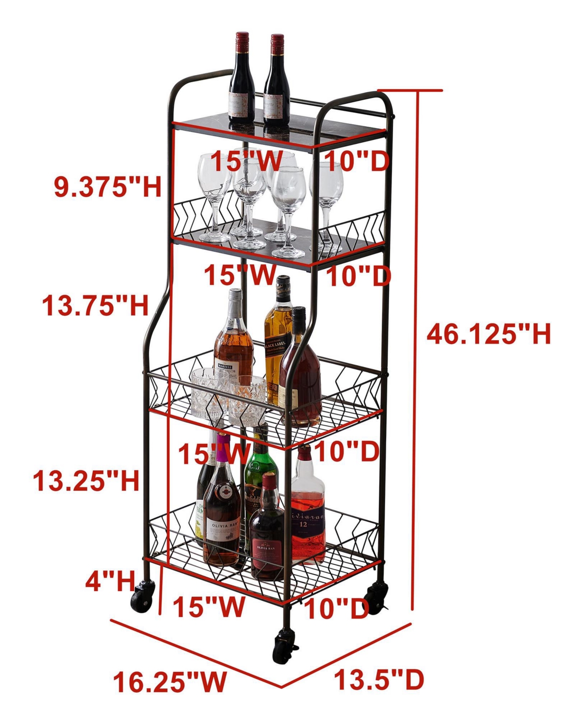 Kings Brand Furniture 4 Tier Kitchen Bakers Rack, Microwave Oven Stand, Serving Bar Rolling Utility Cart with Storage Shelves