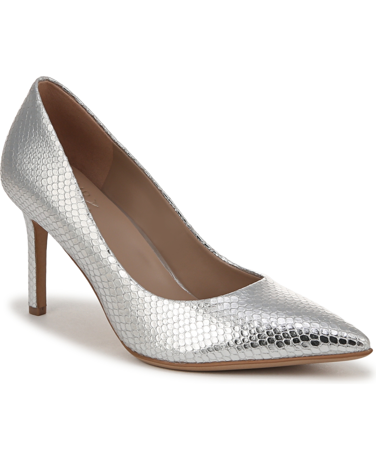 Women's Anna Pointed Toe Dress Pumps - Silver Metallic Snake Embossed Leather