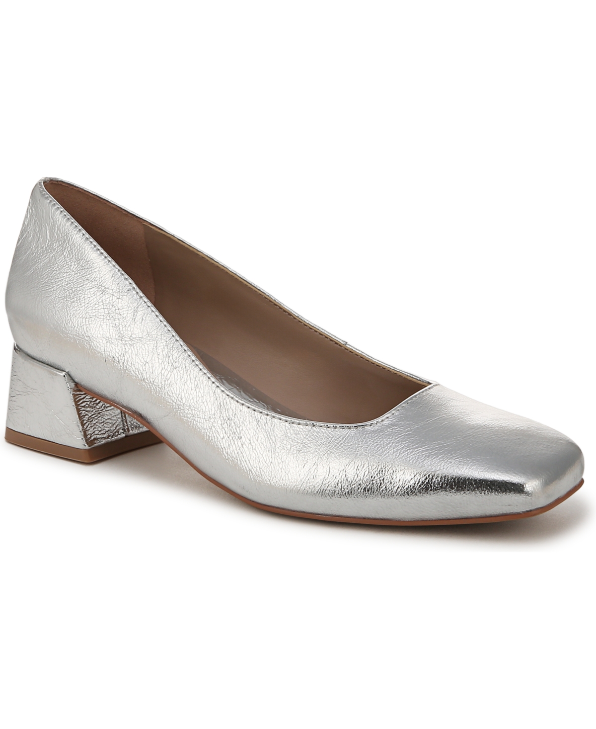 Jayla-Pump Mid-Heel Square Toe Pumps - Silver Leather