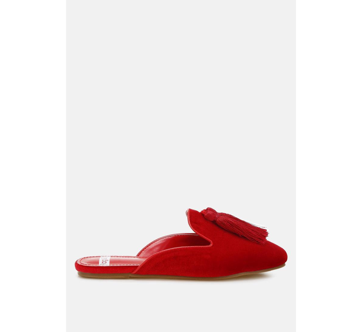 Cardinal Tassel Detail Velvet Mules - Red