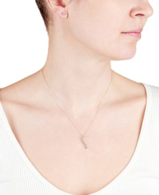 2-Pc Set Cubic Zirconia Journey Pendant Necklace & Solitaire Stud Earrings in Sterling Silver (Also availabe in 14k Gold over Sterling Silver)