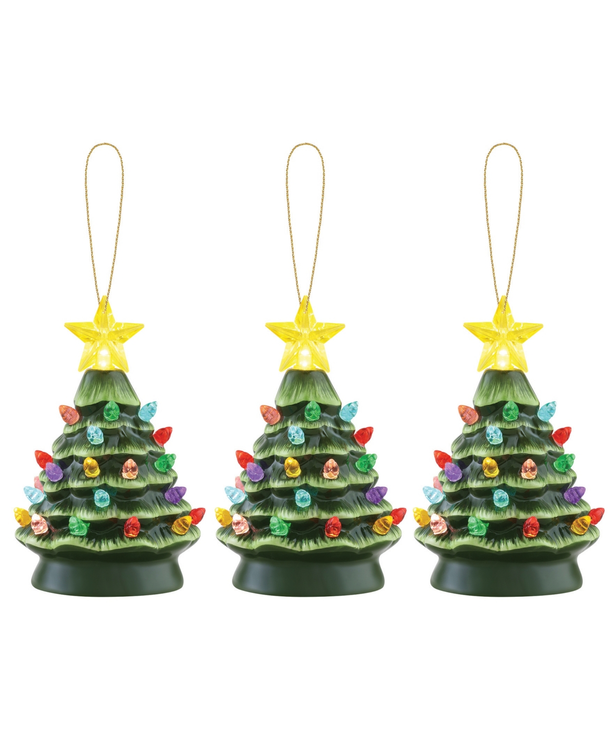 Mr. Christmas 5" Nostalgic Ceramic Tree Ornaments, Set Of 3 In Green