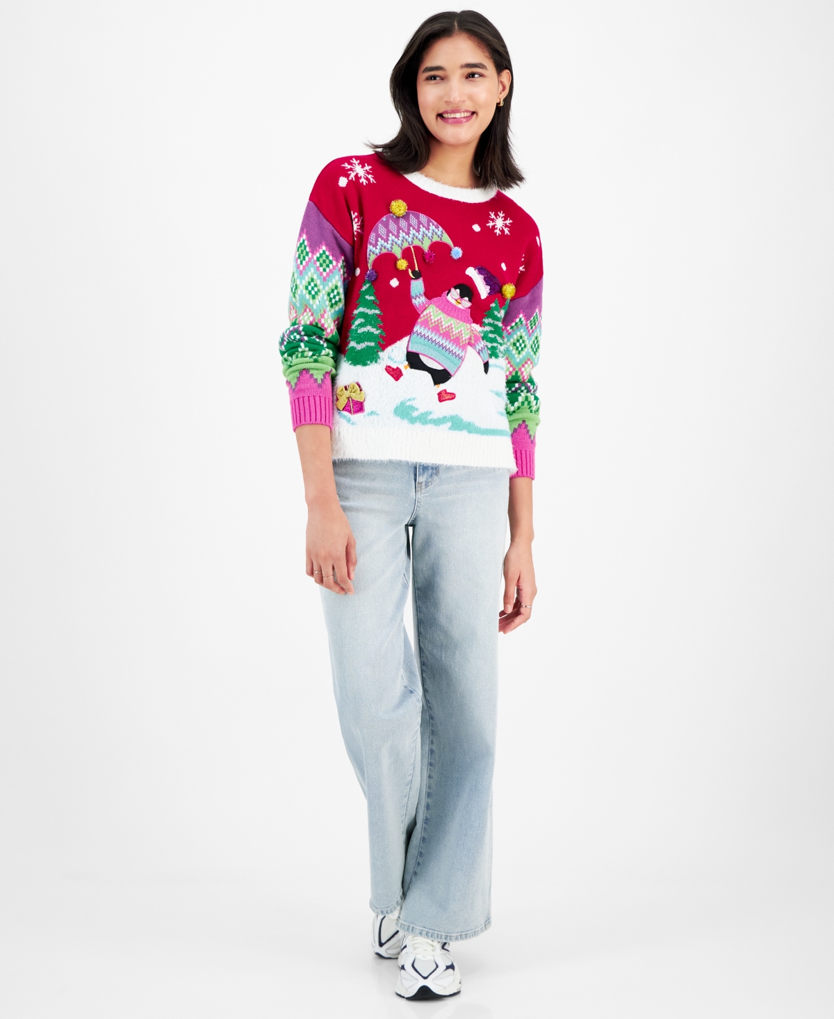 Hooked Up by Iot Juniors' Dancing Penguin Christmas Sweater