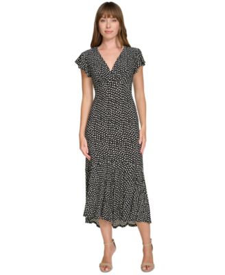 Tommy Hilfiger Women's Printed Flutter-Sleeve Fit & Flare Dress