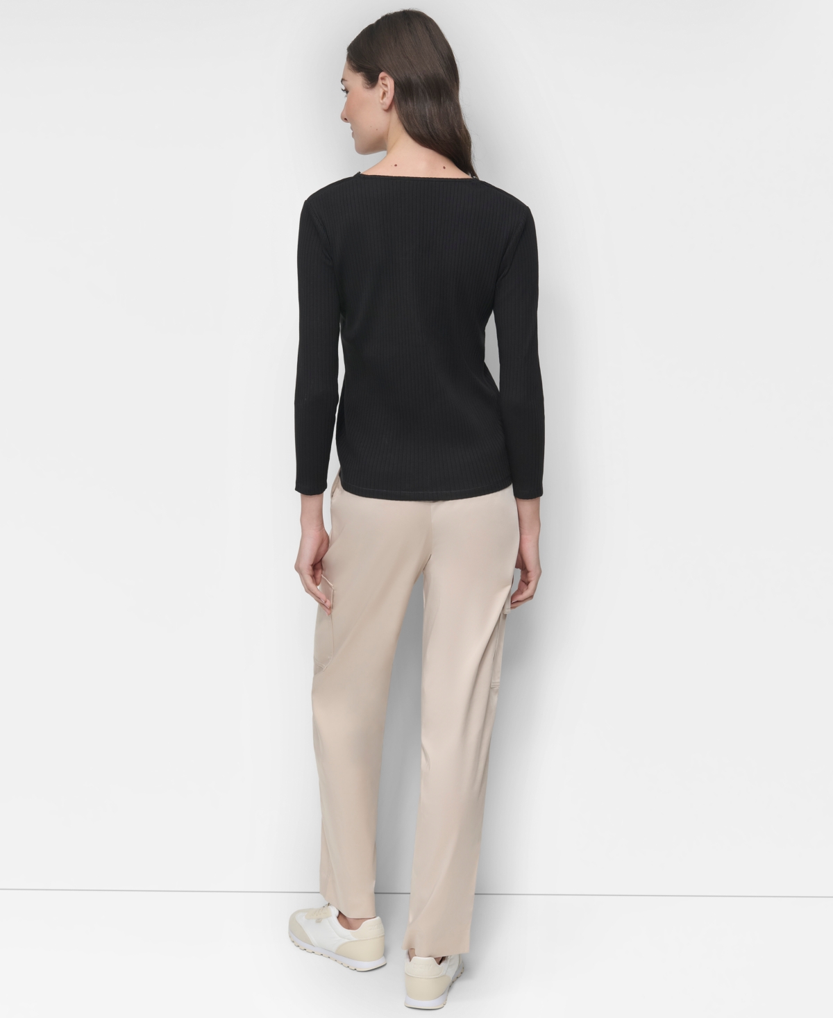 Dkny Women's Ribbed Half-Zip V-Neck Top