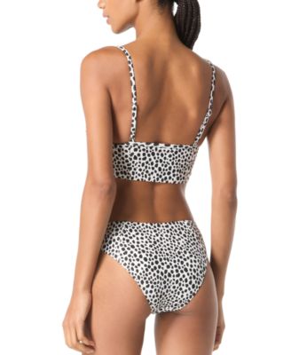 Michael Kors Michael  Womens Longline Underwire Bikini Top High Leg Bikini Bottoms In White,black