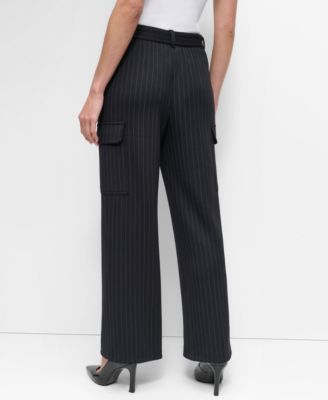 DKNY Women's Pinstripe Tie-Waist Wide-Leg Cargo Pants - Macy's
