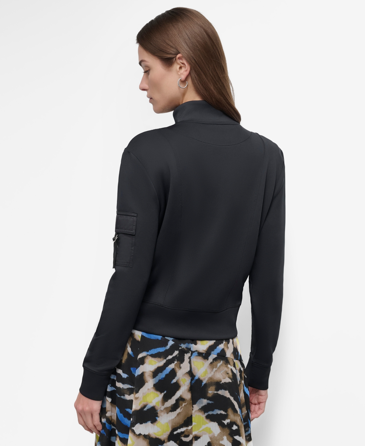 Dkny Women's Stand-Collar Satin-Cargo-Pocket Scuba Jacket