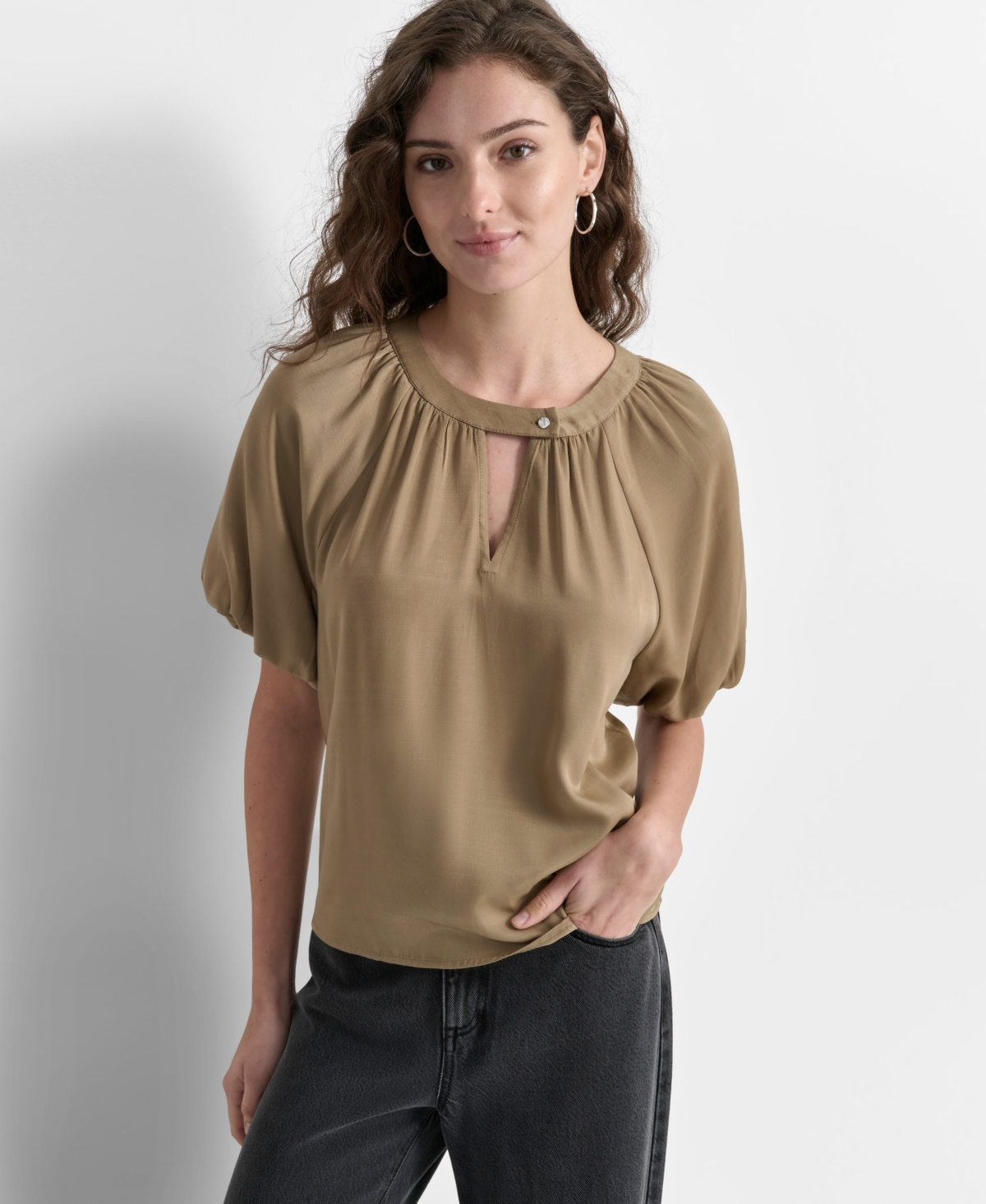 Dkny Women's Short-Bubble-Sleeve Satin Slub Blouse