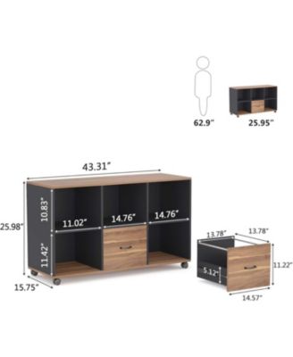 2 Drawers Lateral File Cabinets, Home Office 43-inch Mobile Wood Filing Cabinet Printer Stand with Wheels and Open Storage Shelves,Drawers for Letter Size, Black Friday Deals