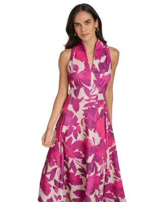Calvin Klein Women's Split-Neck Sleeveless Fit & Flare Dress - Macy's