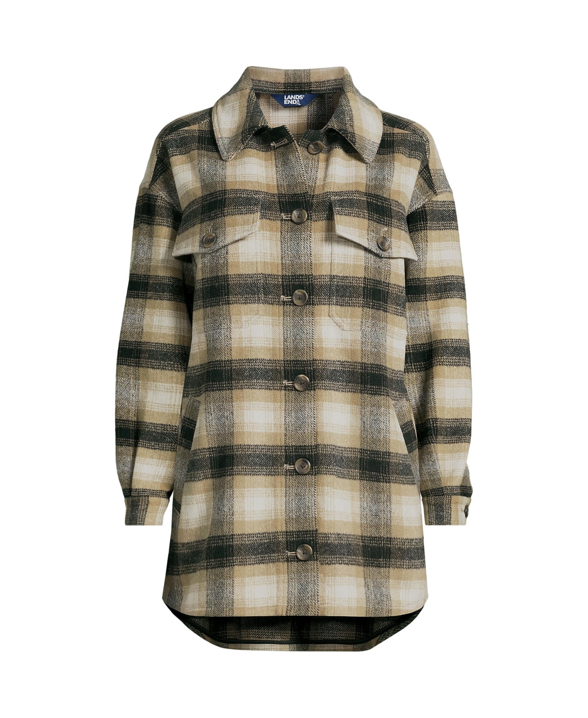 Lands' End Women's Menswear Shirt Jacket -khaki plaid