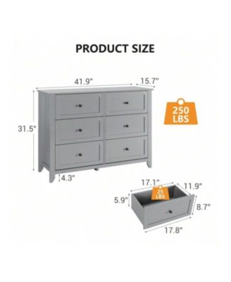 modern 6-drawer dresser with nickel handles & deep storage, wood, storage cabinet