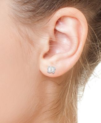 Freshwater Pearl (8mm) & Diamond Earrings (1/10 ct. t.w.) in Sterling Silver