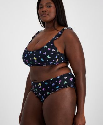 Salt + Cove Plus Size Butterfly-Print Ruffled Bikini Top, Created for Macy's