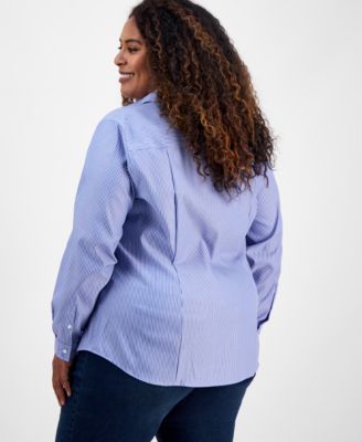 Plus Size Cotton Striped Button-Front Shirt