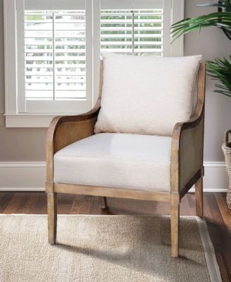 28" Wood Morgan Wide Cane Accent Chair with Removable Back Cushion