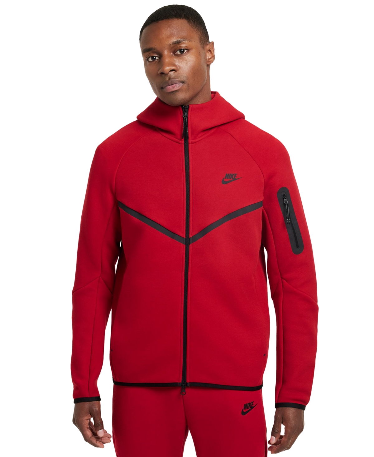Shop Nike Men's Tech Fleece Full-zip Windrunner Logo Hoodie In Gymred,bla