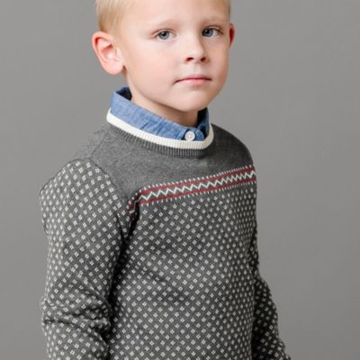 Boys Organic Long Sleeve Intarsia Crew Neck Pullover Sweater