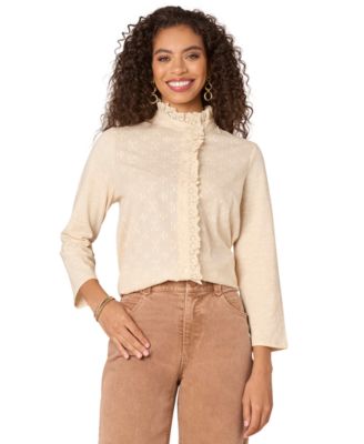 Democracy - Petite Ruffled Mixed-Media Button-Up Shirt