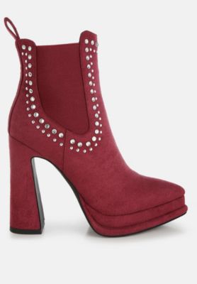 Womens Dalton Studs Embellished High Ankle Boots