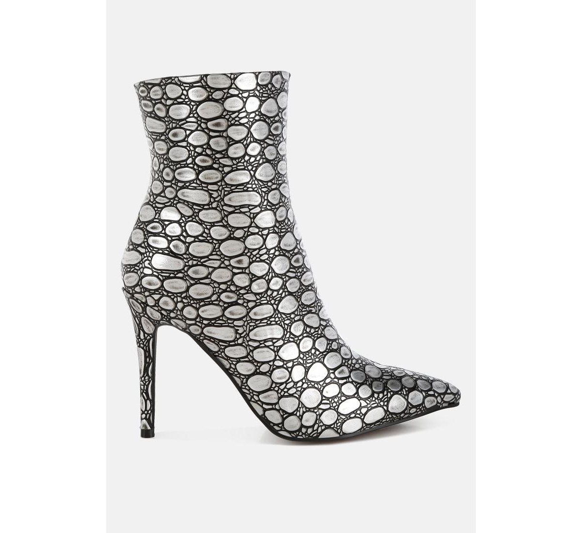 Moolah Embossed Stiletto Heel Ankle Boots - Blue