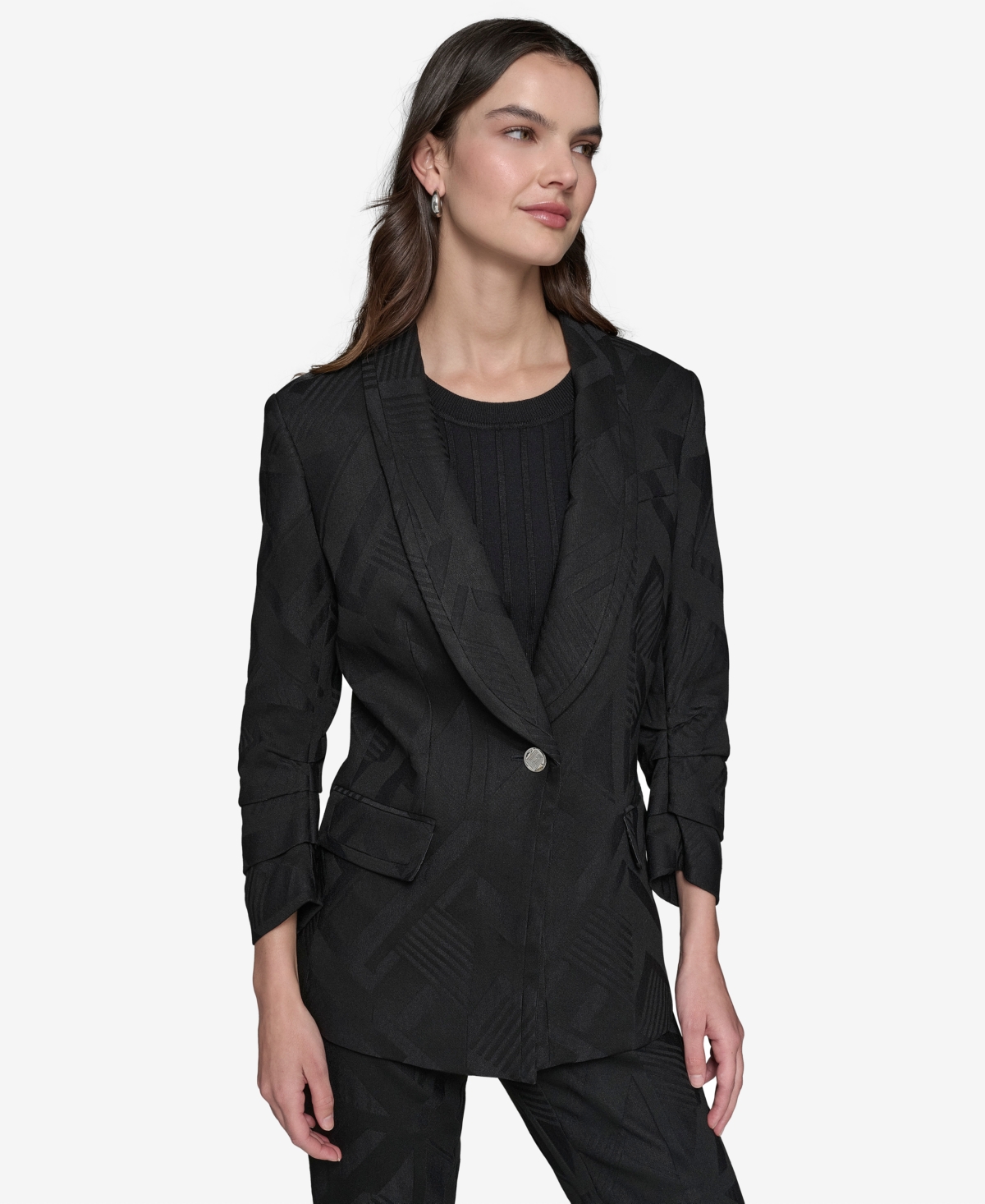 Shop Karl Lagerfeld Women's Jacquard Shawl-collar Blazer In Black