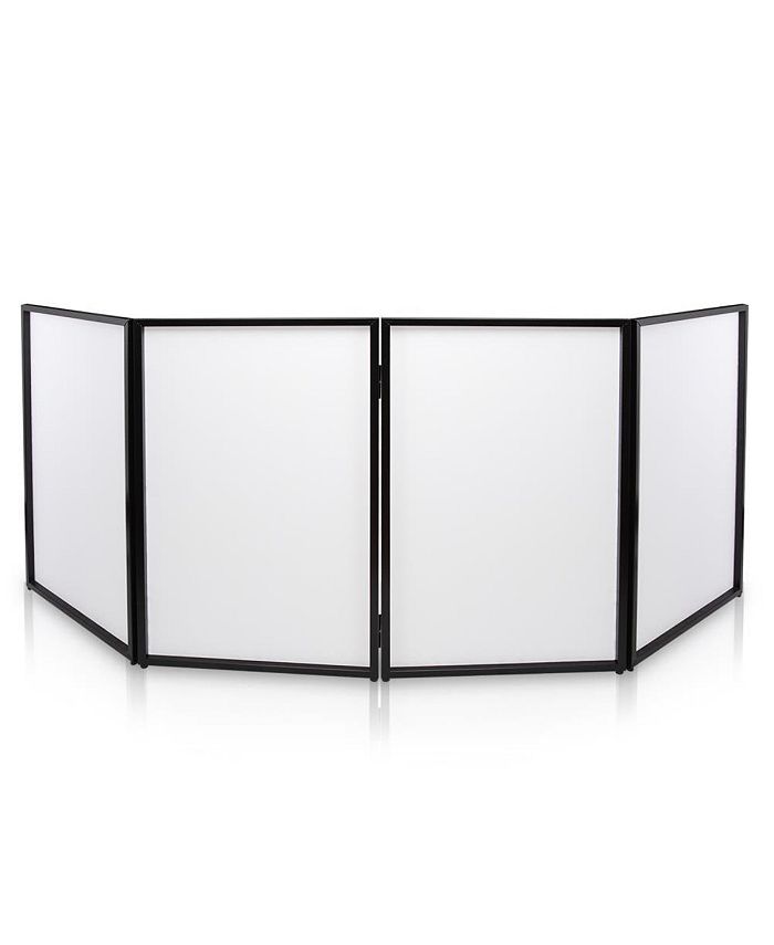 Pyle DJ Booth Facade Screen Cover Scrim Panel, Foldable 4-Panel Steel Frame with Lycra Fabric - White, PDJFAC10 - White