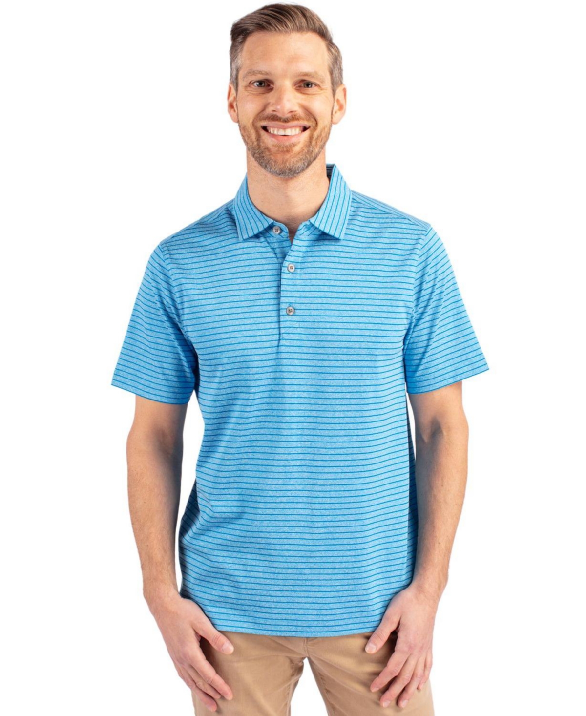 Men's Forge Eco Heather Stripe Stretch Recycled Polo Shirt - Tour blue heather