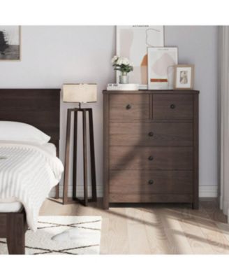 Chest Of Drawers With 5 Drawers, Wood Dresser Organizer With Metal Handle, Modern Dresser For Bedroom, Living Room,Entryway, Hallway, Home Office,, And Office