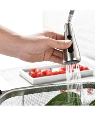 Single Handle Kitchen Sink Faucet – High Arc Design with Pull-Down Sprayer in Brushed Stainless Steel Finish