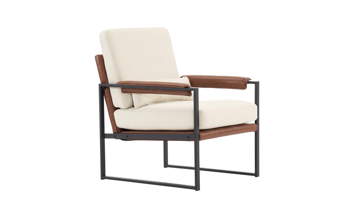 SlickblueBrown Honeycomb Leather Armrest Chair - Single Iron Frame Indoor Leisure Chair for Soft Comfort and Style - Beige
