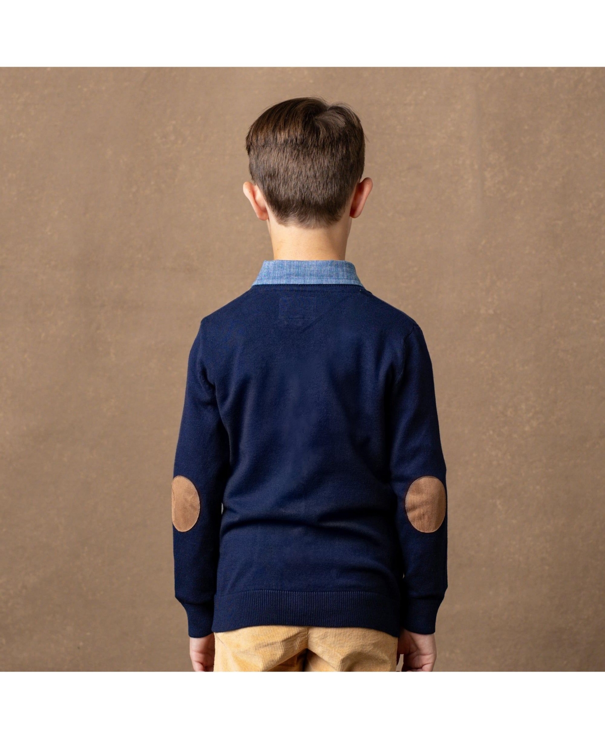 Hope & Henry Boys Organic Tipped Cardigan with Elbow Patches