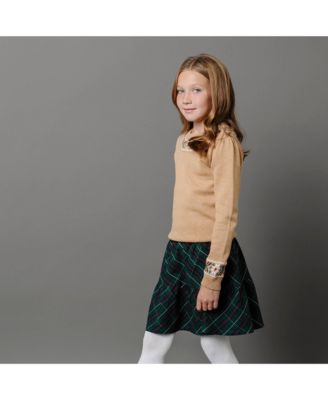 Girls Organic Long Sleeve Intarsia Trim Crew Neck Sweater