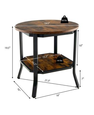 2-Tier Sofa End Side Table Nightstand Round Tabletop for Living Room