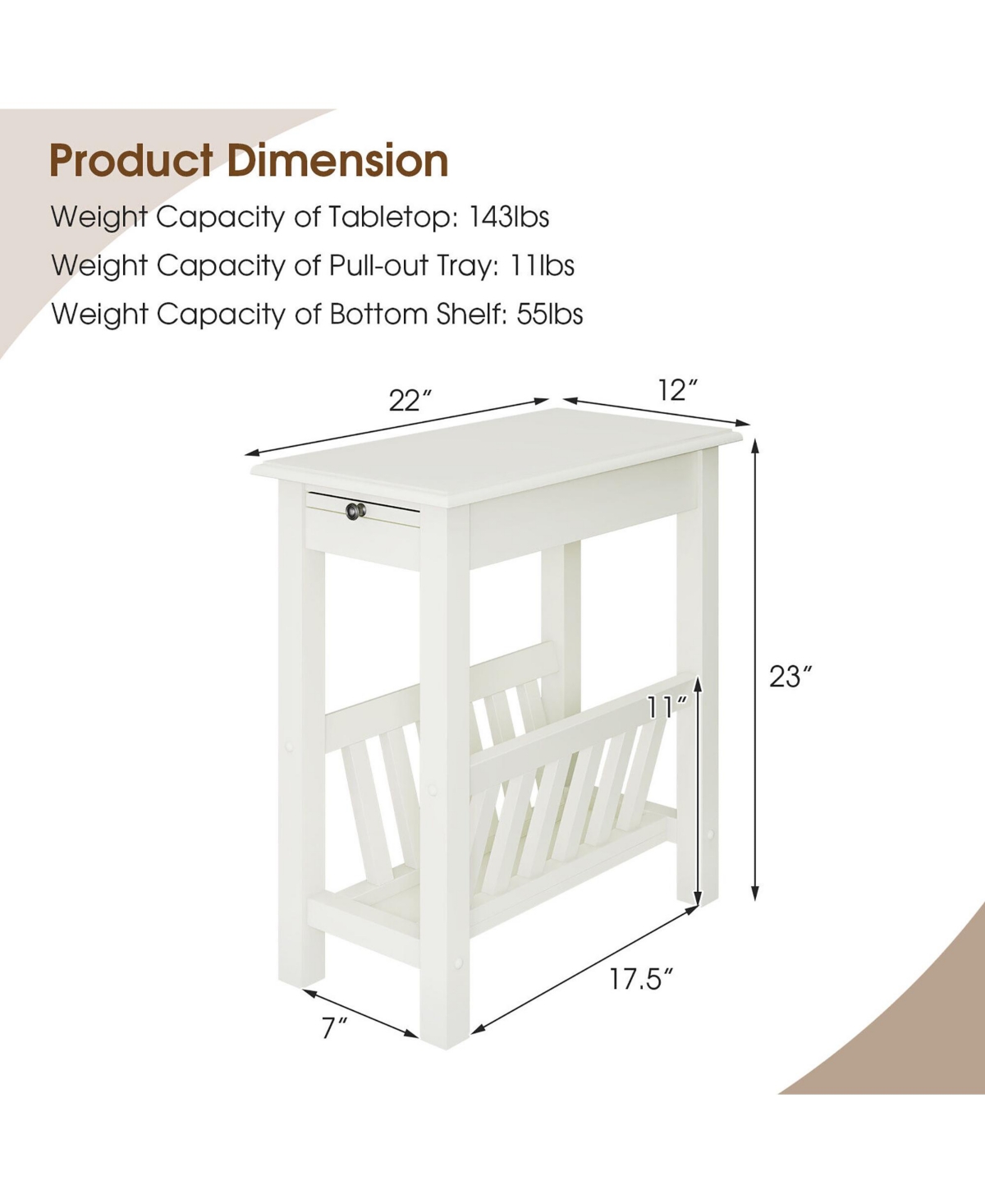 Gymax Side Table End Table Nightstand w/ Bottom Storage Shelf & Rubber Wood Legs