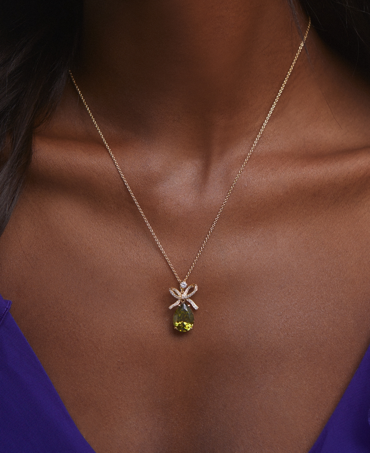 Eliot Danori Cubic Zirconia Bow Drop Pendant Necklace, 16" + 2" Extender In Green