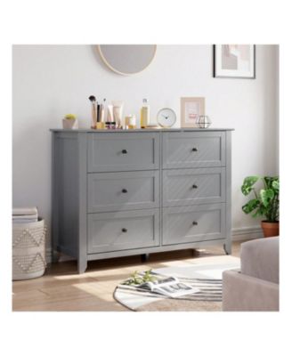 modern 6-drawer dresser with nickel handles & deep storage, wood, storage cabinet