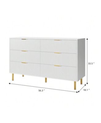 6 Drawer Dresser For Bedroom, 56" Wide Wood Dresser Organizer With Metal Legs, Modern Chest Of Drawers For Bedroom, Hallway, Home Office