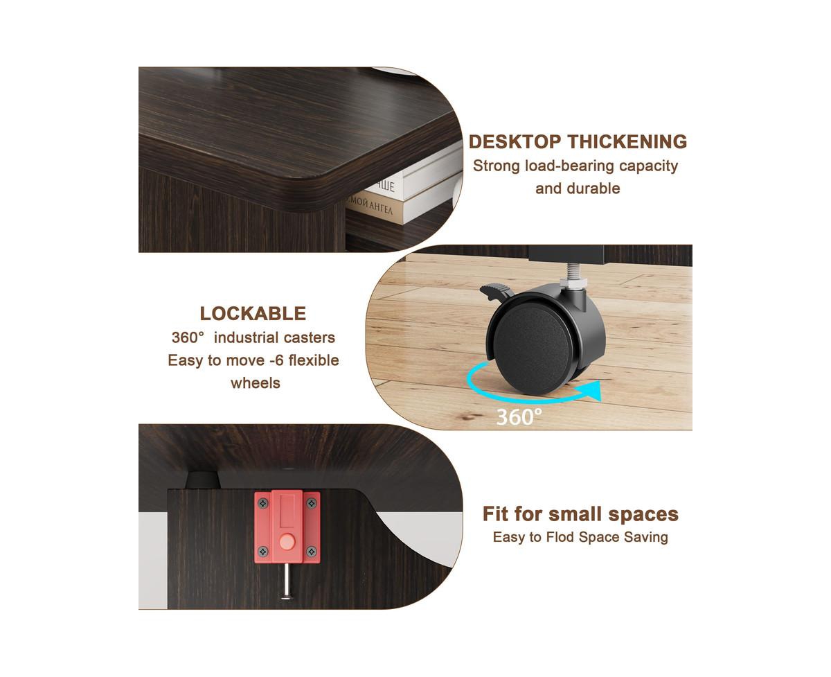 gaomon Space Saving Folding Dining Table with 2 Tier Storage-Extendable Drop Leaf Farmhouse Wood Kitchen Dining Room Tables Set for 4 (Dark Walnut, 50