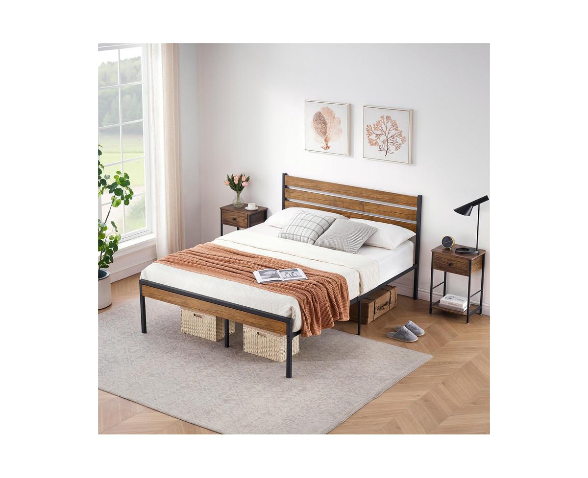 gaomon Size Bed Frame with Wooden Headboard and Footboard, Heavy Duty Metal Platform Slats, No Box Spring Needed, Under Bed Storage, Noise-Free