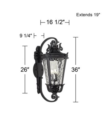 Marseille Vintage-like Large Outdoor Wall Light Fixture Textured Black Scroll 36" Clear Hammered Glass for Exterior House Porch Patio Outside Deck Garage Yard Front Door Garden Home